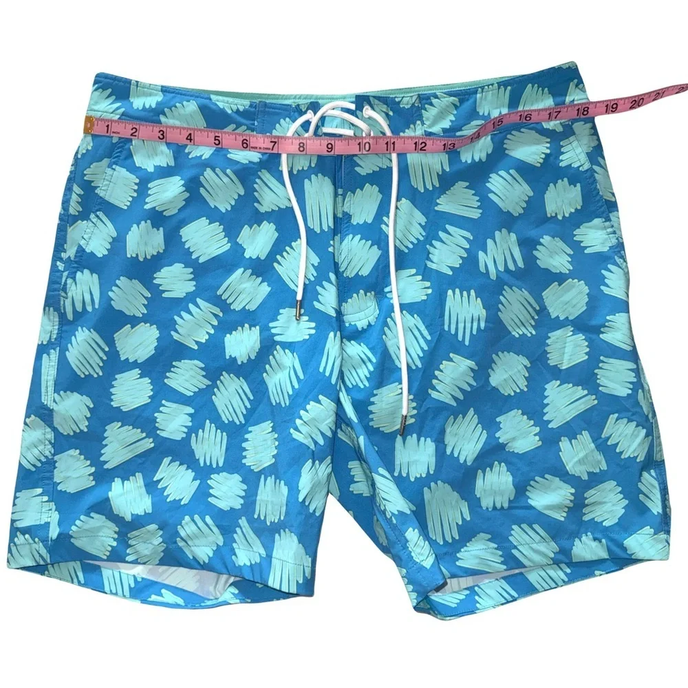 Bonobos Men's Riviera Recycled Swim Trunk Sz Med Teal Scribble